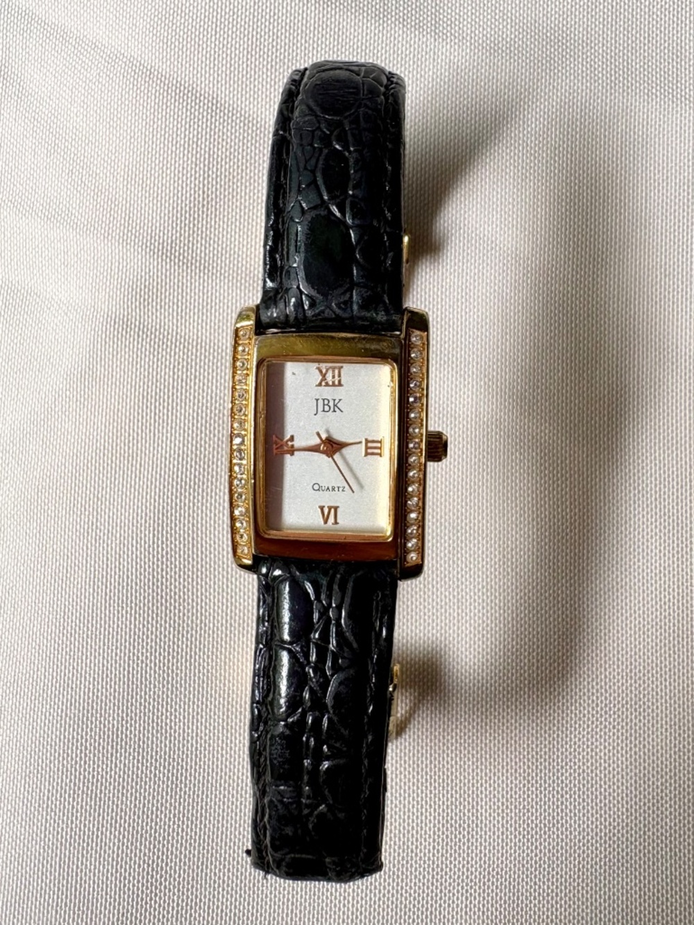 VTG Jacqueline Kennedy JBK Camrose & Kross Tank Watch Seiko Quartz Black Gold